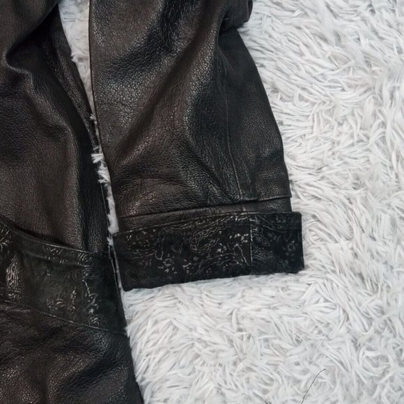 Wilsons Womens Jacket Coat Leather Black XS Thinsulate Snap Up Pockets Floral‎ - Picture 11 of 16